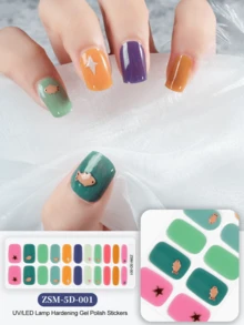 新款5D无胶免热凝胶美甲贴纸，饰有蝴蝶结和心形图案。无需光源的UV美甲贴纸。 - 彩色 - 查看 8