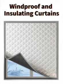 1pc Heat Insulation Blackout Curtain, Winter Windproof Thermal Curtain, Soundproof Insulating Curtain, Summer Bathroom Kitchen Bedroom UV Protection Sunshade, Seal Window, Blackout Soundproof, Easy Installation With Hook And Loop No Drilling Required - One-piece Design - Gray Edging - View 2