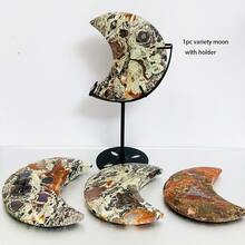 1Set Money Agate Moon With Stand, Large Size Crystal Moon With Holder, Natural Money Agate Stone, Natural Crystal Moon Carving Decoration, For Home Decoration, Gift. - Money Agate - View 4