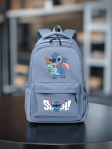 【史迪奇背包】 - 卡通印花大容量学院风尼龙背包，配有可调节肩带、多个隔层和拉链封口，轻便可折叠设计，经典卡通印花，经久耐用，适合日常背包、旅行包、学生背包、通勤包和返校使用。 - 彩色 - 查看 1