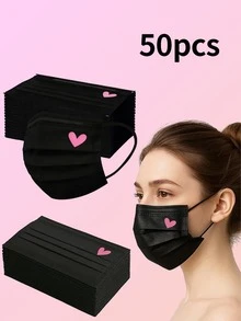 [10/50/100.200 Pieces Per Pack]Black And Pink Disposable Masks, Three-Layer Adult Masks, Elastic Ear-Loop Masks, Suitable For Home, Office, School, Outdoor And Other Occasions. One-Time Ear-Loop Design, Suitable For Home, Travel, Office, School, Work And Outdoor Use.