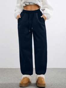 女士户外保暖内衬慢跑裤，适合秋冬季休闲穿着，保暖舒适，抵御寒冷天气 - 藏蓝色 - 查看 6