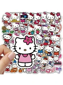 50/100pcs Hello Kitty Stickers - Glossy Matte Cartoon Stickers, Self-Adhesive PVC Material, Suitable For Laptops, Notebooks, Phone Cases And Water Bottles | Various Patterns Including Flowers, Fruits, And Cute Stickers - Multicolor - View 4