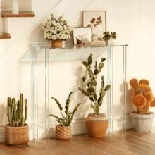 2-Tier Transparent Acrylic Console Table, Modern Narrow Side Table, Unique Minimalist Design, Suitable For Living Room, Hallway, Entryway - Multicolor - View 1