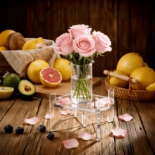 一体式透明亚克力可拆卸果汁架——高端饮品展示必备单品。适用于任何玻璃果汁罐，安装简便，尽显精致格调。无论是居家、办公还是聚会，都能完美胜任，瞬间提升饮品展示格调，营造时尚高端的氛围。