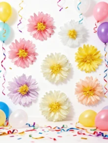 6/9/12/24pcs Daisy Paper Flowers & Pom Poms, Beautiful Daisy Shaped Paper Flowers In Multiple Colors, Suitable For Decorating Birthday Parties, Weddings, Anniversaries, Bachelorette Parties, Valentine's Day Parties, Indoor & Outdoor Decor, Floral Themed Parties - Multicolor - View 6