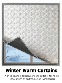 1pc Heat Insulation Blackout Curtain, Winter Windproof Thermal Curtain, Soundproof Insulating Curtain, Summer Bathroom Kitchen Bedroom UV Protection Sunshade, Seal Window, Blackout Soundproof, Easy Installation With Hook And Loop No Drilling Required - One-piece Design - Gray Edging - View 3