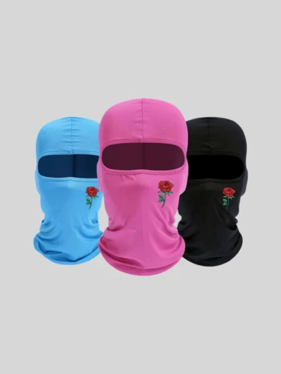 玫瑰图案拉法帽滑雪面罩，适合户外骑行和旅行