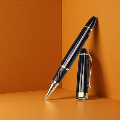 En klassisk svart Executive-penna - Premium 0,5 mm metallkulspetspenna/Perfekt för kommersiella annonser, företagspresenter och varumärkespromotioner - Graverad metallpenna, företagspresent, premium-reklamprojekt/Studentkalligrafipenna/Utbytbara pennrefills