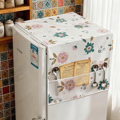 1pc Floral Print Refrigerator Dust Cover, Waterproof And Oil-Proof Refrigerator Cover Cloth