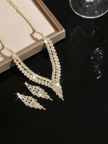 3件套新娘首饰套装 | V形水晶吊坠项链、耳环、手链 | 铜材质 | 正式场合派对配饰（适合情人节/母亲节） - 彩色 - 查看 12