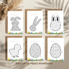 1/6Pcs Interactive Easter Maze Cards With Kraft Envelopes, Creative Brain Teaser Easter Egg & Bunny Activity Greeting Cards, Fun Holiday Stationery Set For School & Party Exchange - Multicolor - View 2