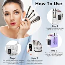 3-In-1 Electric Cosmetic Brush Cleaner, Automatic Cosmetic Brush Cleaner With Cosmetic Brush Dryer, Portable USB Plug And Play, Deep Cleaning, Suitable For All Sizes Of Cosmetic Brush Set, Powder Blusher Brush, Sponge ,Perfect Holiday Gift - White - View 11