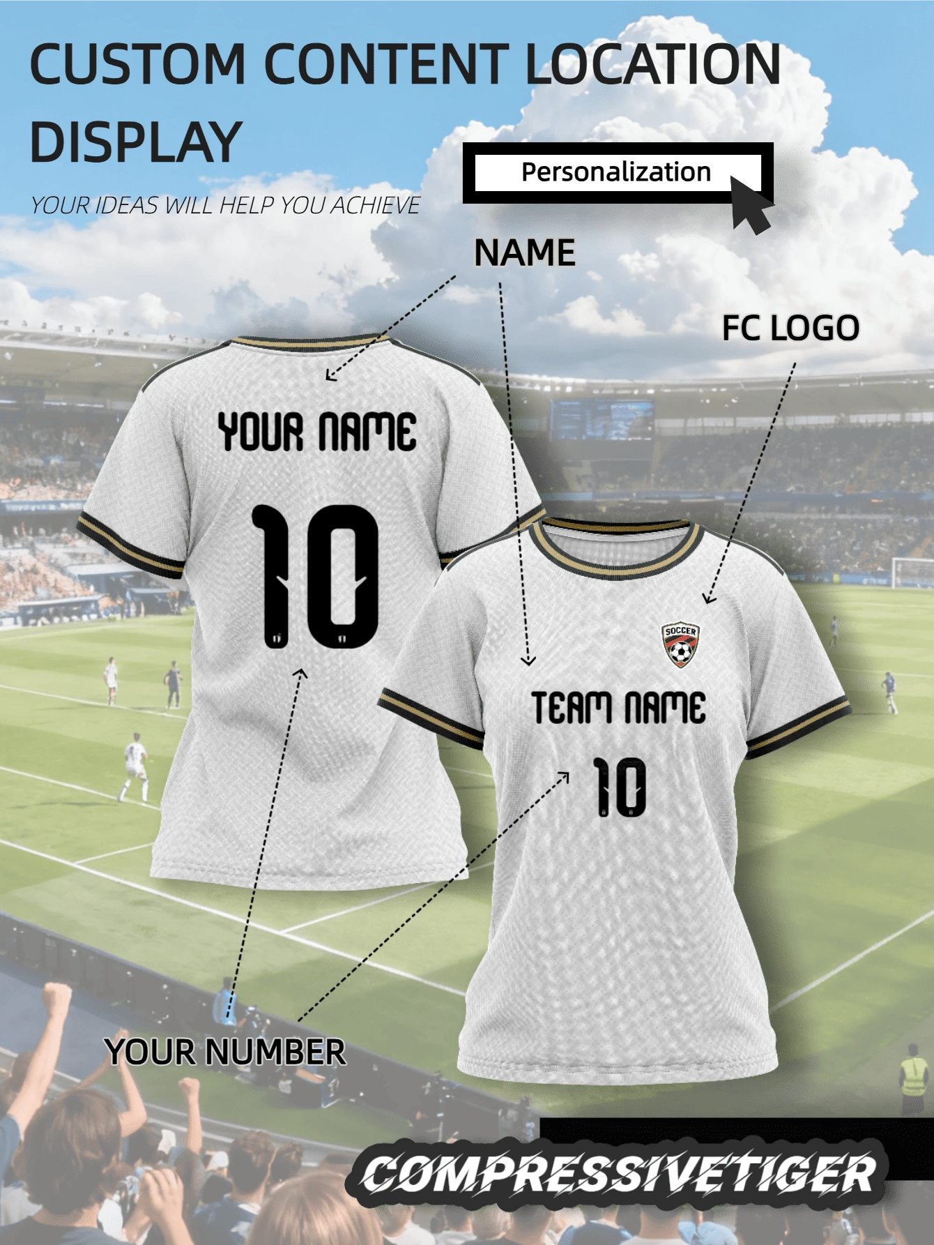 Áo bóng đá nữ World Cup 2026 màu trắng, in theo yêu cầu: Có thể in logo đội tuyển, tên cầu thủ và các chi tiết độc đáo để tạo phong cách cá nhân hóa. Thích hợp cho mặc thường ngày, cũng như các trận đấu bóng đá, bóng rổ và bóng chuyền. Phù hợp cho mùa hè, tập yoga, chất liệu công nghệ cao. - trắng - Xem 1