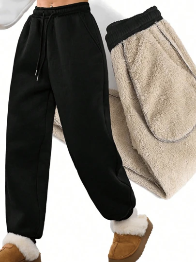 Women's Outdoor Thermal Lined Jogger Pants, Suitable For Autumn/Winter Casual Wear, Warm And Comfortable For Cold Weather