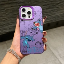 Disney Lilo & Stitch Angel Series  Case, Cute Cartoon Anime Design, Suitable For  17, 16, 15, 14, 13, 12, 11 Pro Max, XS, XR And X, Features A Reflective Back And Shockproof Corners. Perfect As A Birthday Gift, Holiday Gift, Or Valentine's Day Gift. - Hồng - Xem 8