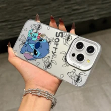 Disney Lilo & Stitch Angel Series  Case, Cute Cartoon Anime Design, Suitable For  17, 16, 15, 14, 13, 12, 11 Pro Max, XS, XR And X, Features A Reflective Back And Shockproof Corners. Perfect As A Birthday Gift, Holiday Gift, Or Valentine's Day Gift. - Hồng - Xem 11