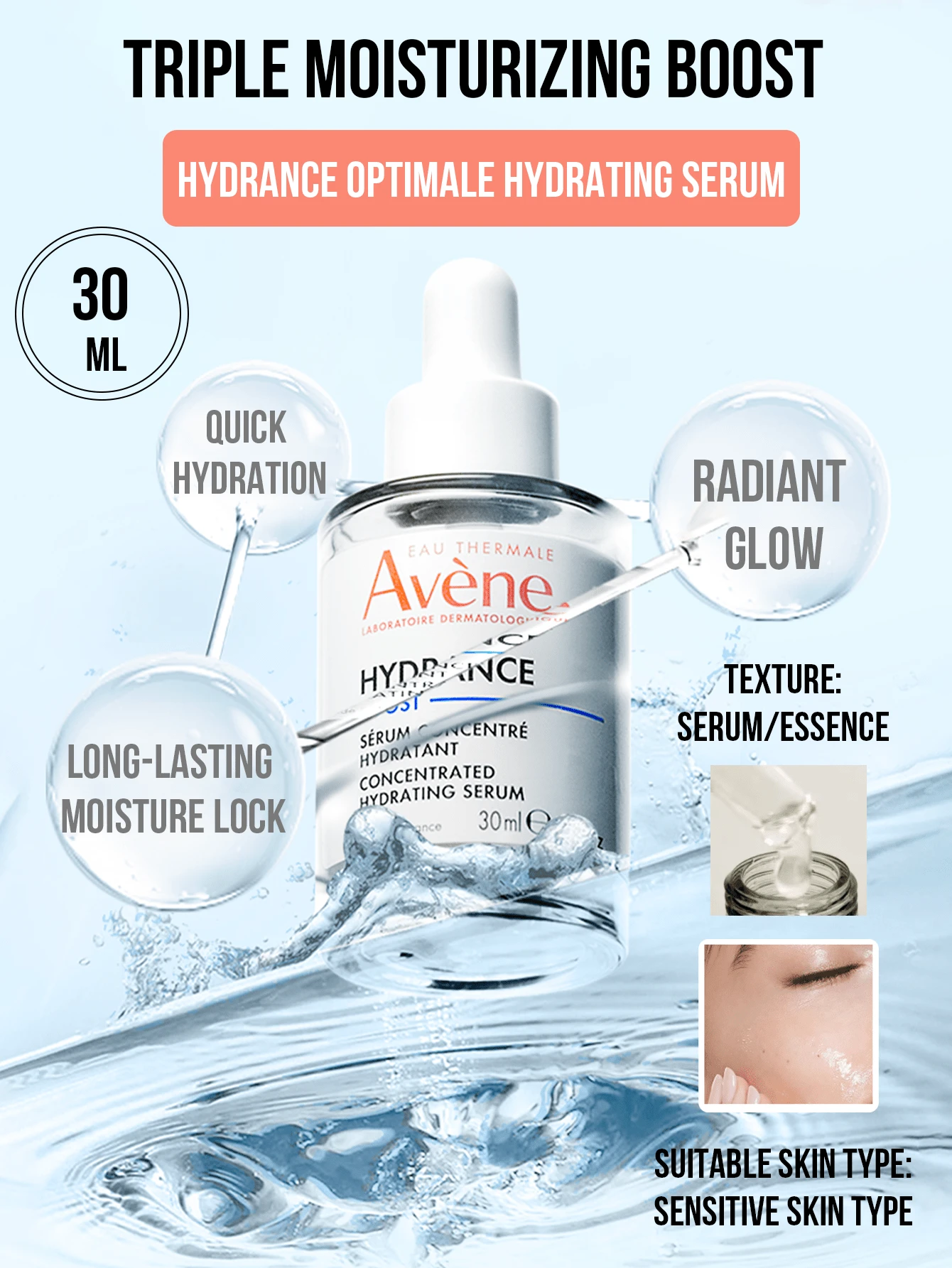 Avene Essência Hidratante 3 em 1, Tamanho Cheio de 30ml, Tamanho Mini de 10ml, Hidratação Rápida, Brilho Radiante, Hidratação Duradoura, Adequado para Pele Sensível, Ideal para Estudantes, Trabalhadores de Escritório, Viagens Diárias, Casa e Viagens, Presente Perfeito para Amigos e Família, Cuidado Diário Essencial da Pele, Especialmente Adequado para Pele Sensível.