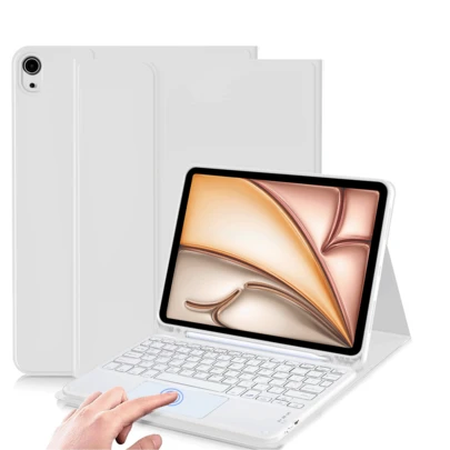 可拆卸可充电触控板键盘保护套，带笔槽，兼容三星 Galaxy Tab / iPad / Redmi iPad SE，磁吸式蓝牙键盘保护套（浅灰色）