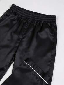 Snug League Two Pieces Sets Men's Pajamas Autumn And Winter Long Sleeved Top & Pants Satin Silk Home Wear Sleepwear Set, Fall Clothes - Black - View 5