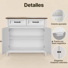 Aparador Buffet "Coffee Station" (90cm) - Gabinete de Cocina con Cubierta de Madera y 2 Cajones, Mueble Organizador Estilo Farmhouse - Blanco - Ver 8
