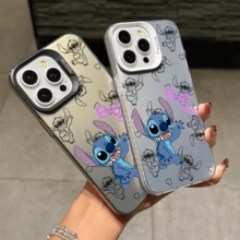 Disney Lilo & Stitch Angel Series  Case, Cute Cartoon Anime Design, Suitable For  17, 16, 15, 14, 13, 12, 11 Pro Max, XS, XR And X, Features A Reflective Back And Shockproof Corners. Perfect As A Birthday Gift, Holiday Gift, Or Valentine's Day Gift. - 紫色 - 查看 1
