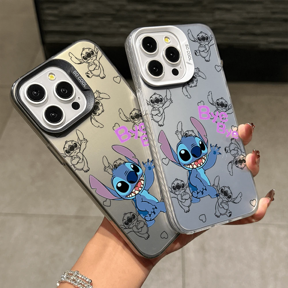 Disney Lilo & Stitch Angel Series Case, Cute Cartoon Anime Design, Suitable For 17, 16, 15, 14, 13, 12, 11 Pro Max, XS, XR And X, Features A Reflective Back And Shockproof Corners. Perfect As A Birthday Gift, Holiday Gift, Or Valentine's Day Gift. - 紫色 - 查看 1