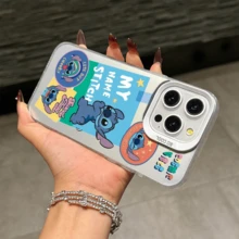 Disney Lilo & Stitch Angel Series  Case, Cute Cartoon Anime Design, Suitable For  17, 16, 15, 14, 13, 12, 11 Pro Max, XS, XR And X, Features A Reflective Back And Shockproof Corners. Perfect As A Birthday Gift, Holiday Gift, Or Valentine's Day Gift. - 紫色 - 查看 11