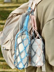 1pc Handmade Woven Water Bottle Bag With Hanging Rope, Non-Slip Protective Cover Suitable For Outdoor Travel , Outdoor Travel, Camping, Hiking, Daily Commute, Cup Storage - Multicolor - View 4