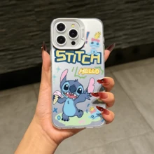 Disney Lilo & Stitch Angel Series  Case, Cute Cartoon Anime Design, Suitable For  17, 16, 15, 14, 13, 12, 11 Pro Max, XS, XR And X, Features A Reflective Back And Shockproof Corners. Perfect As A Birthday Gift, Holiday Gift, Or Valentine's Day Gift. - 粉色 - 查看 9