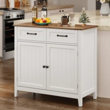 Aparador Buffet "Coffee Station" (90cm) - Gabinete de Cocina con Cubierta de Madera y 2 Cajones, Mueble Organizador Estilo Farmhouse - Blanco - Ver 11