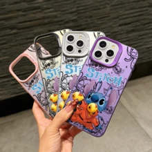 Disney Lilo & Stitch Angel Series  Case, Cute Cartoon Anime Design, Suitable For  17, 16, 15, 14, 13, 12, 11 Pro Max, XS, XR And X, Features A Reflective Back And Shockproof Corners. Perfect As A Birthday Gift, Holiday Gift, Or Valentine's Day Gift. - màu đen - Xem 5