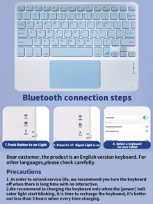 可拆卸可充电（280mAh）触控板键盘保护套，带笔槽，磁吸式蓝牙键盘保护套，兼容三星 Galaxy Tab / iPad / Redmi iPad SE，浅蓝色 - 藍色 - 查看 12