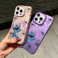 Disney Lilo & Stitch Angel Series  Case, Cute Cartoon Anime Design, Suitable For  17, 16, 15, 14, 13, 12, 11 Pro Max, XS, XR And X, Features A Reflective Back And Shockproof Corners. Perfect As A Birthday Gift, Holiday Gift, Or Valentine's Day Gift. - 紫色 - 查看 6