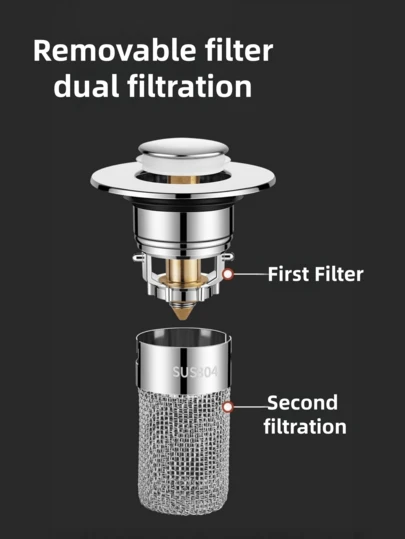 1个不锈钢浴室水槽塞 - 弹跳式排水塞，带毛发收集器，适用于1.18英寸至1.57英寸的洗脸盆，镀铬饰面