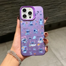 Disney Lilo & Stitch Angel Series  Case, Cute Cartoon Anime Design, Suitable For  17, 16, 15, 14, 13, 12, 11 Pro Max, XS, XR And X, Features A Reflective Back And Shockproof Corners. Perfect As A Birthday Gift, Holiday Gift, Or Valentine's Day Gift. - trắng - Xem 8