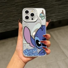 Disney Lilo & Stitch Angel Series  Case, Cute Cartoon Anime Design, Suitable For  17, 16, 15, 14, 13, 12, 11 Pro Max, XS, XR And X, Features A Reflective Back And Shockproof Corners. Perfect As A Birthday Gift, Holiday Gift, Or Valentine's Day Gift. - 紫色 - 查看 8