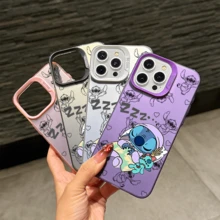 Disney Lilo & Stitch Angel Series  Case, Cute Cartoon Anime Design, Suitable For  17, 16, 15, 14, 13, 12, 11 Pro Max, XS, XR And X, Features A Reflective Back And Shockproof Corners. Perfect As A Birthday Gift, Holiday Gift, Or Valentine's Day Gift. - trắng - Xem 5