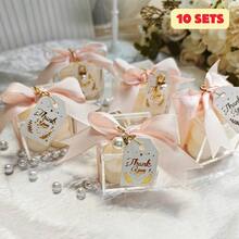 YESTARY 10/20pcs Wedding Favor Set, Mini Scented Bubble Candle Gift Box, Includes Bubble Candle, Acrylic Box, Pink Ribbon, Thank You Card And Pearl Decor, Suitable For Wedding, Bridal Shower, Baby Shower, Gender Reveal Party - Champagne Pink Ribbon - View 12