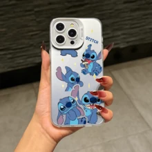 Disney Lilo & Stitch Angel Series  Case, Cute Cartoon Anime Design, Suitable For  17, 16, 15, 14, 13, 12, 11 Pro Max, XS, XR And X, Features A Reflective Back And Shockproof Corners. Perfect As A Birthday Gift, Holiday Gift, Or Valentine's Day Gift. - 白色 - 查看 2