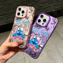 Disney Lilo & Stitch Angel Series  Case, Cute Cartoon Anime Design, Suitable For  17, 16, 15, 14, 13, 12, 11 Pro Max, XS, XR And X, Features A Reflective Back And Shockproof Corners. Perfect As A Birthday Gift, Holiday Gift, Or Valentine's Day Gift. - 粉色 - 查看 6
