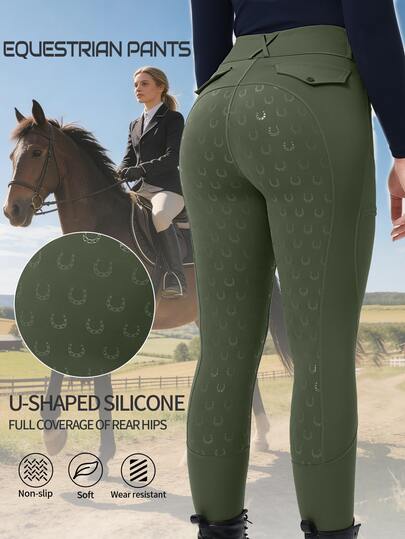 1 pieza Pantalones ajustados de montar a caballo de cintura alta con bolsillos para mujer, ropa de equitación ajustada de yoga, pantalones de montar de ajuste ceñido de cintura alta, pantalones de equitación con agarre de silicona, pantalones de montar con silicona antideslizante y de secado rápido, antideslizantes y resistentes al desgaste, de alta elasticidad y transpirables, adecuados para montar a caballo, equitación, ejercicio, ciclismo, deportes ecuestres, deportes al aire libre, tiro con arco, competiciones profesionales, deportes, entrenamiento