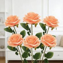 1pc/3pcs/6pcs Artificial Rose Flowers With Green Leaves, Lifelike Large Blooms / Maintenance-Free White, Red, Pink, Purple Fake Flowers / Suitable For Home Vase Filler, Wedding, Party, Mother's Day, Women's Day Gifts, All Season Durable Silk Flower Arrangement - Multicolor - View 2