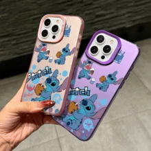 Disney Lilo & Stitch Angel Series  Case, Cute Cartoon Anime Design, Suitable For  17, 16, 15, 14, 13, 12, 11 Pro Max, XS, XR And X, Features A Reflective Back And Shockproof Corners. Perfect As A Birthday Gift, Holiday Gift, Or Valentine's Day Gift. - Black - View 6
