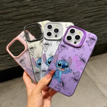 Disney Lilo & Stitch Angel Series  Case, Cute Cartoon Anime Design, Suitable For  17, 16, 15, 14, 13, 12, 11 Pro Max, XS, XR And X, Features A Reflective Back And Shockproof Corners. Perfect As A Birthday Gift, Holiday Gift, Or Valentine's Day Gift. - 紫色 - 查看 5