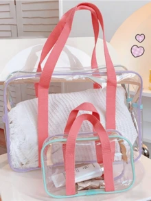 1pc Large Capacity Transparent Jelly Bag, PVC Beach Bag, Transparent Swimming Storage Bag, Outdoor Sports Style, Lightweight, Zipper Closure, Adjustable Shoulder Strap, Wipe Clean With Wet Wipes, Transparent Material - Multicolor - View 1