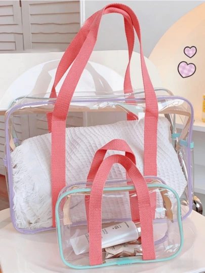 1 pieza Bolsa de gelatina transparente de gran capacidad, Bolsa de playa de PVC, Bolsa de almacenamiento transparente para natación, Estilo deportivo al aire libre, Ligero, Cierre con cremallera, Correa para el hombro ajustable, Limpiar con toallitas húmedas, Material transparente