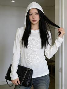 涤纶字母薄纱T恤，适合度假和日常穿着，春夏款 - 白色 - 查看 1