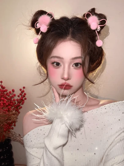 2pcs Bow & Pom Pom Hair Clips, 2026 New Cute Pigtail Hair Accessories