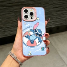 Disney Lilo & Stitch Angel Series  Case, Cute Cartoon Anime Design, Suitable For  17, 16, 15, 14, 13, 12, 11 Pro Max, XS, XR And X, Features A Reflective Back And Shockproof Corners. Perfect As A Birthday Gift, Holiday Gift, Or Valentine's Day Gift. - màu đen - Xem 9